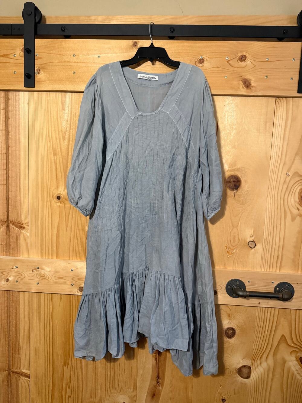 JP And Mattie Dress 8147 Charlotte Prairie Light Gray Blue Size M 100% Cotton